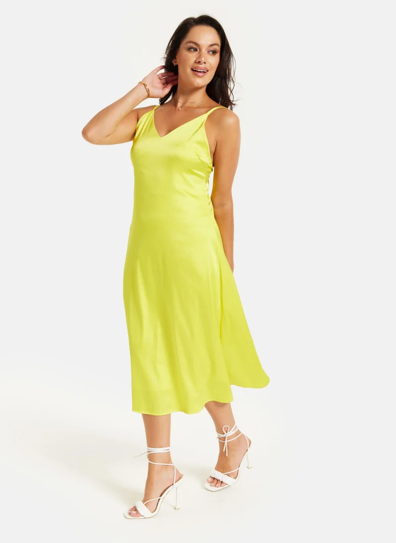 Liquorish Yellow Satin Midi Dress