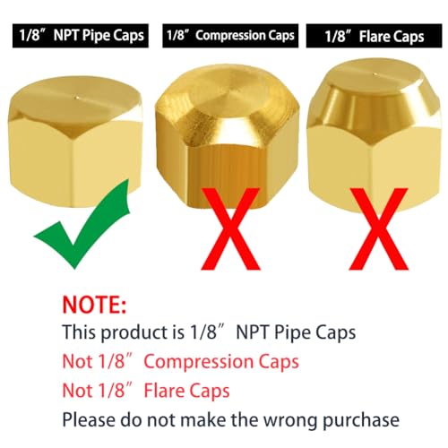 Joywayus 1/8" NPT Female (3/8" ID) Pipe Caps Outer Hex Thread Socket Plug Brass Fitting (Pack of 5) - Image 3