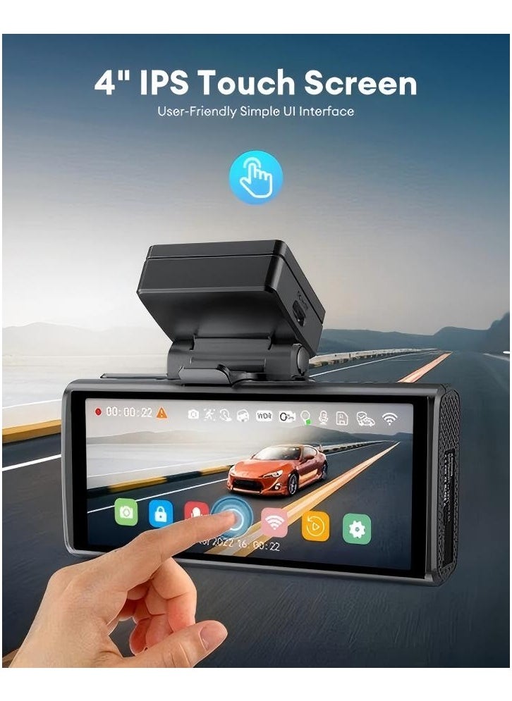 أزدوم كاميرا السيارة AZDOME M580 داش كام بدقة 5K أمامية وخلفية، مزوّدة بشبكة WiFi بتردد 5GHz ونظام GPS مدمج، شاشة لمس بحجم 4 بوصات، مراقبة وقوف السيارات على مدار 24 ساعة، رؤية ليلية، ومسجّل فيديو أسود (Black Box).  - Image 3