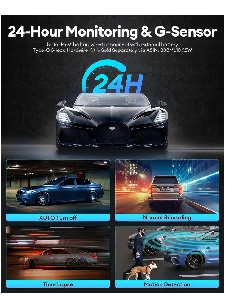 أزدوم كاميرا السيارة AZDOME M580 داش كام بدقة 5K أمامية وخلفية، مزوّدة بشبكة WiFi بتردد 5GHz ونظام GPS مدمج، شاشة لمس بحجم 4 بوصات، مراقبة وقوف السيارات على مدار 24 ساعة، رؤية ليلية، ومسجّل فيديو أسود (Black Box).  - Image 5