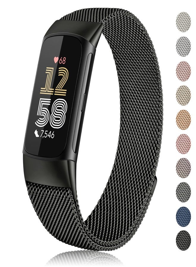 Meliya Metal Band for Fitbit Charge 6 Bands Women Men, Stainless Steel Mesh Loop Replacement Bracelet Strap for Fitbit Charge 6 Fitness Tracker (Black) - Image 1