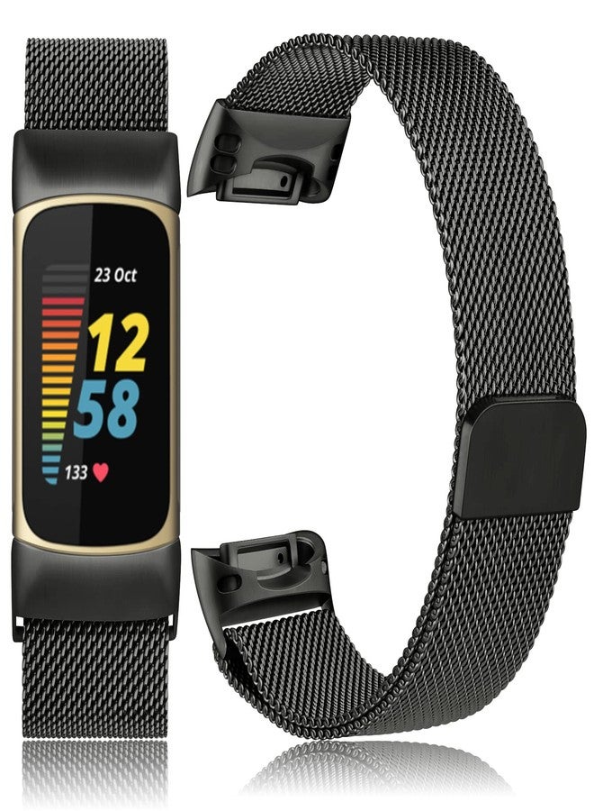 Meliya Metal Band for Fitbit Charge 6 Bands Women Men, Stainless Steel Mesh Loop Replacement Bracelet Strap for Fitbit Charge 6 Fitness Tracker (Black) - Image 2