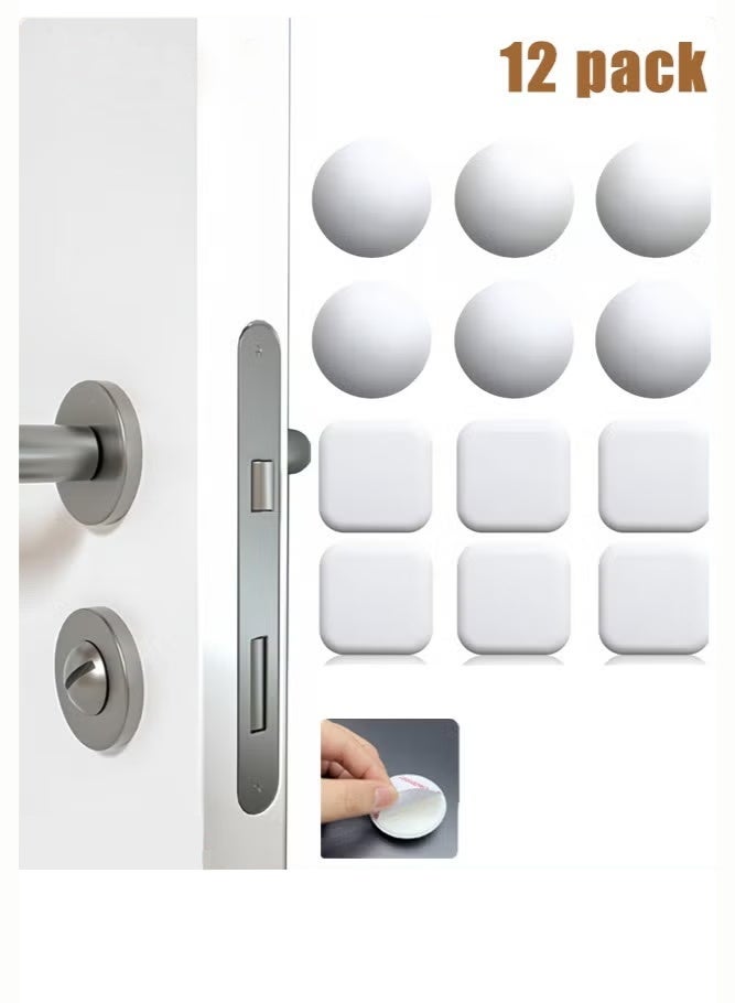 12 Pack Door Stoppers Wall Protector, Silicone Door Bumper, Self-Adhesive Wall Shield, Door Handle Bumper Silencer for Home ＆ Office Walls (White) - Image 1