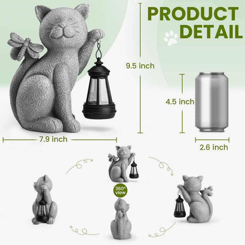 YDKOJGW Solar Garden Outdoor Statues Cat with Solar Lantern,Outdoor Cat Figurines Decorations,Lawn Home Decor for Patio, Balcony, Yard Ornament,Unique Housewarming and Birthdays Gifts for Mom Women Grandma - Image 2