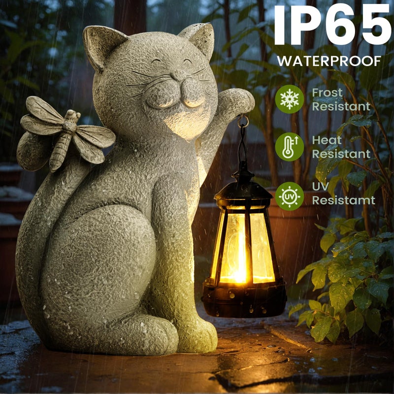 YDKOJGW Solar Garden Outdoor Statues Cat with Solar Lantern,Outdoor Cat Figurines Decorations,Lawn Home Decor for Patio, Balcony, Yard Ornament,Unique Housewarming and Birthdays Gifts for Mom Women Grandma - Image 3