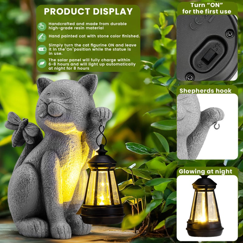 YDKOJGW Solar Garden Outdoor Statues Cat with Solar Lantern,Outdoor Cat Figurines Decorations,Lawn Home Decor for Patio, Balcony, Yard Ornament,Unique Housewarming and Birthdays Gifts for Mom Women Grandma - Image 5