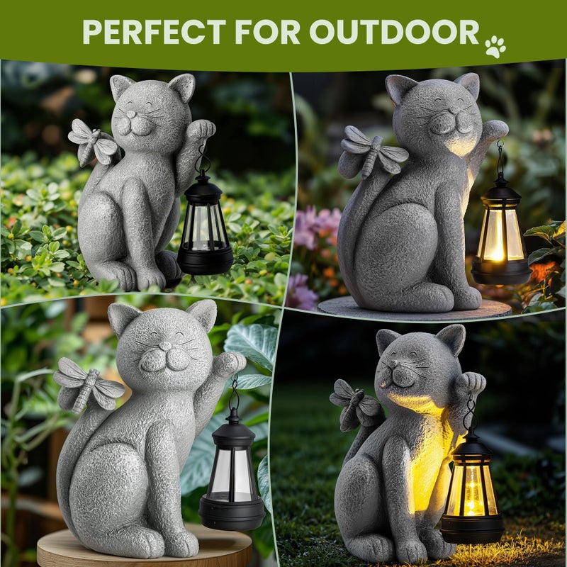 YDKOJGW Solar Garden Outdoor Statues Cat with Solar Lantern,Outdoor Cat Figurines Decorations,Lawn Home Decor for Patio, Balcony, Yard Ornament,Unique Housewarming and Birthdays Gifts for Mom Women Grandma - Image 4
