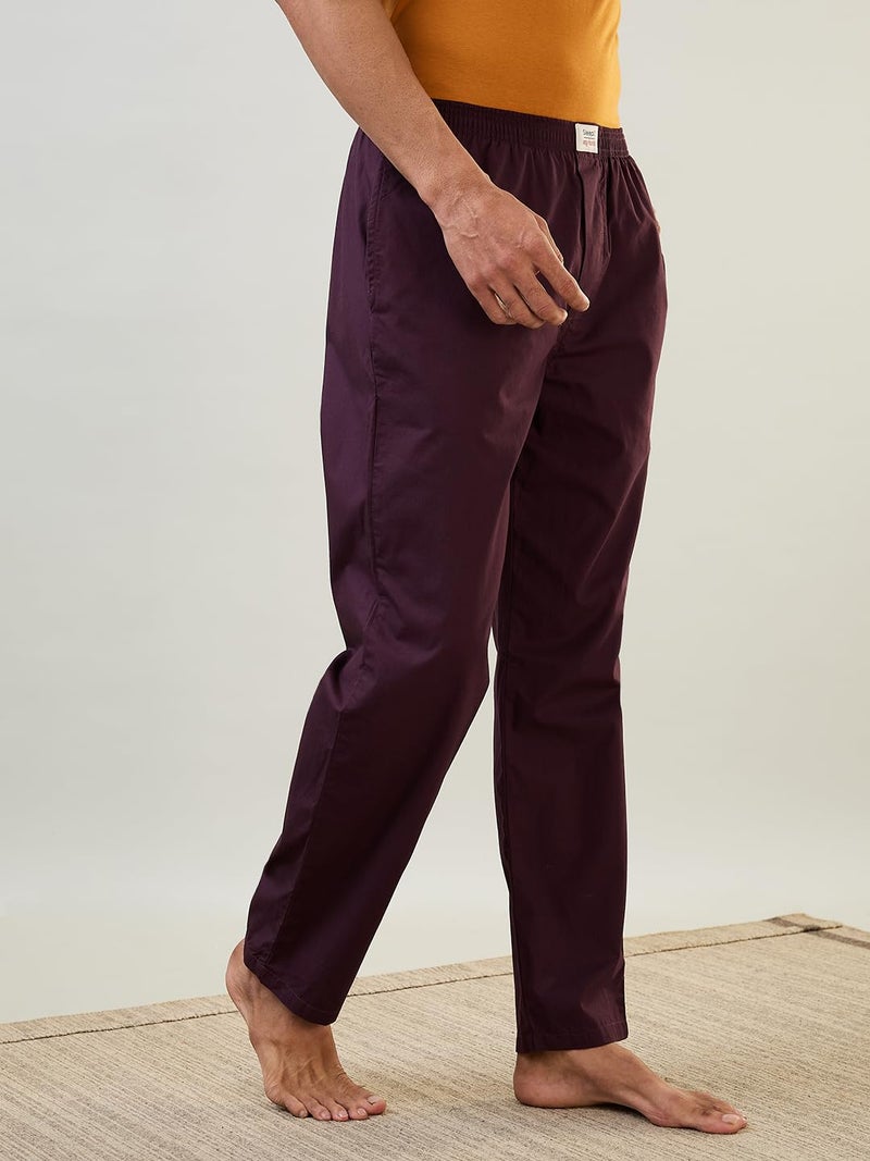 Raymond SleepZ Men Regular Fit Solid Pattern Pure Cotton Pyjama Dark Maroon - Image 3