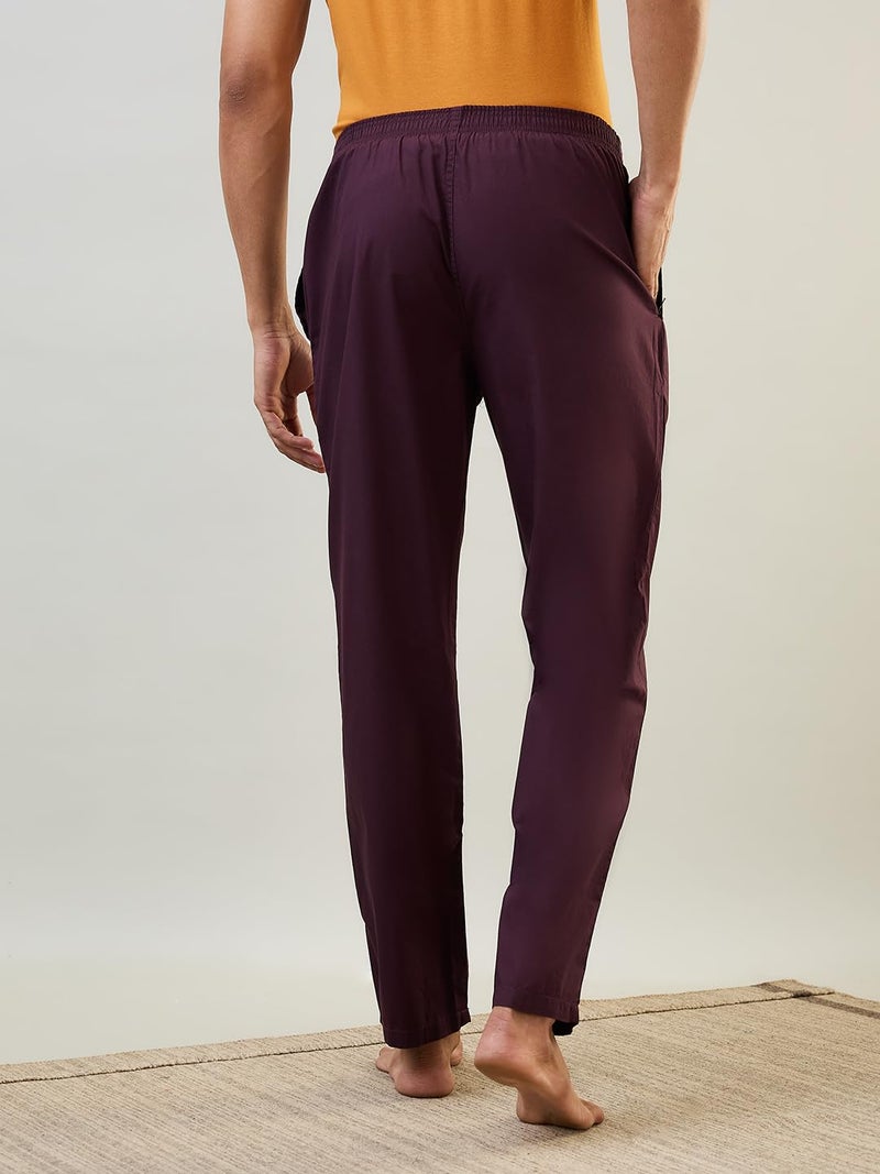 Raymond SleepZ Men Regular Fit Solid Pattern Pure Cotton Pyjama Dark Maroon - Image 4