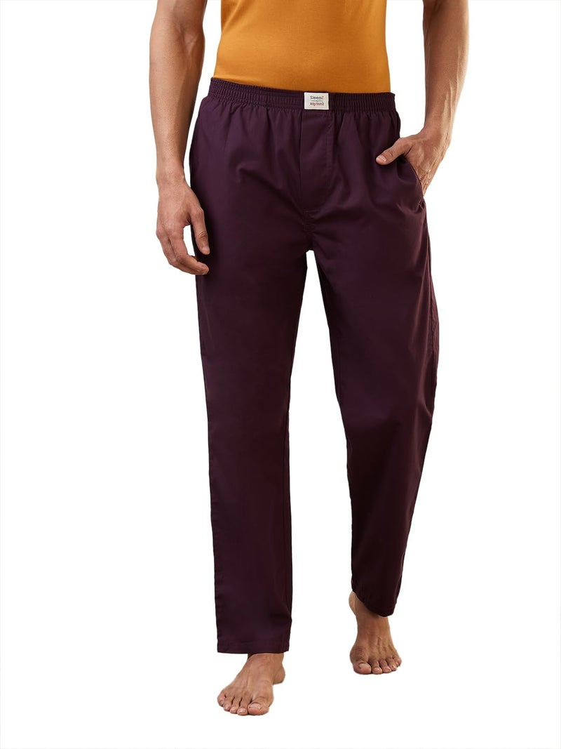 Raymond SleepZ Men Regular Fit Solid Pattern Pure Cotton Pyjama Dark Maroon - Image 1