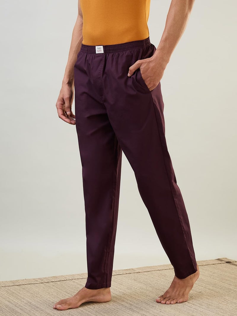Raymond SleepZ Men Regular Fit Solid Pattern Pure Cotton Pyjama Dark Maroon - Image 2