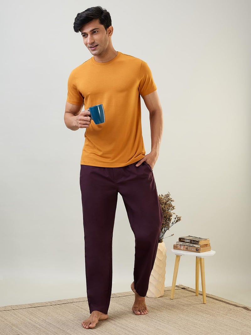 Raymond SleepZ Men Regular Fit Solid Pattern Pure Cotton Pyjama Dark Maroon - Image 5