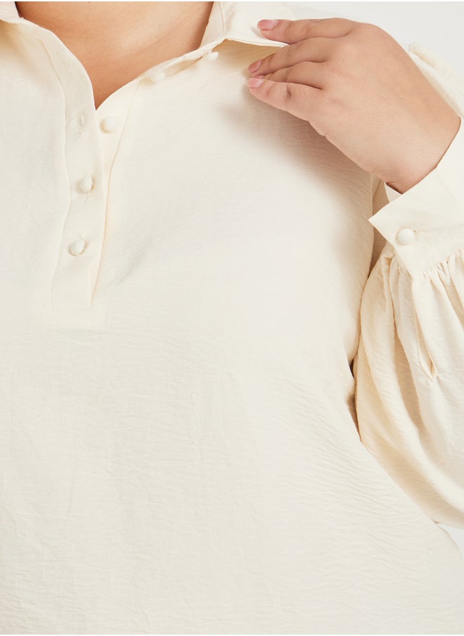 Styli Plus Size Textured Balloon Sleeve Regular Fit Popover Shirt  - Image 4