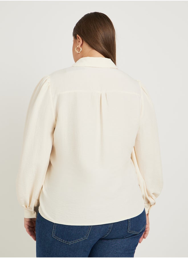 Styli Plus Size Textured Balloon Sleeve Regular Fit Popover Shirt  - Image 5
