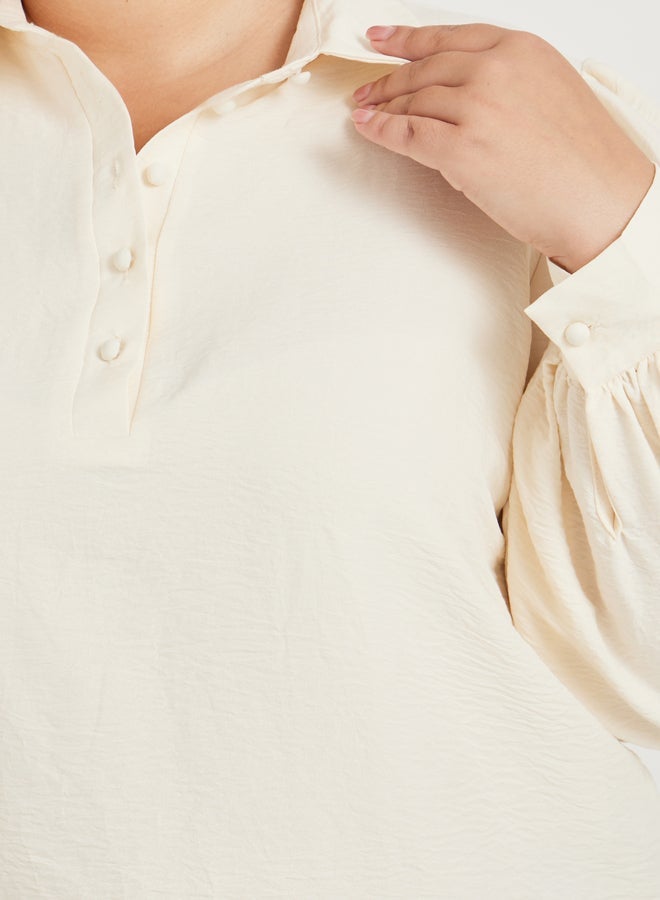 Styli Plus Size Textured Balloon Sleeve Regular Fit Popover Shirt - Image 4