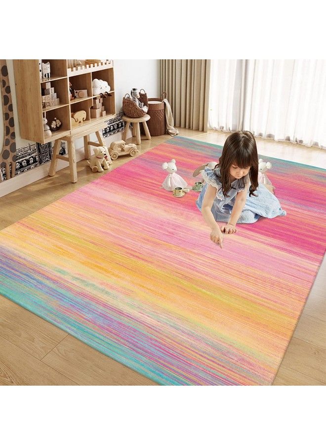 USTIDE Rainbow Rug 5X7 55"X78" Colorful Stripe Kids Rug Soft Girls Bedroom Rug Fluffy Girls Room Decor  - Image 3
