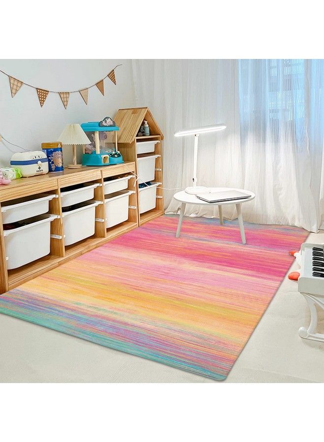 USTIDE Rainbow Rug 5X7 55"X78" Colorful Stripe Kids Rug Soft Girls Bedroom Rug Fluffy Girls Room Decor  - Image 4