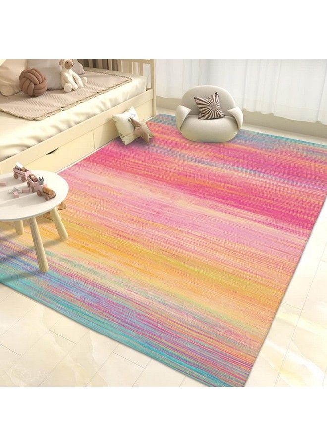 USTIDE Rainbow Rug 5X7 55"X78" Colorful Stripe Kids Rug Soft Girls Bedroom Rug Fluffy Girls Room Decor  - Image 2