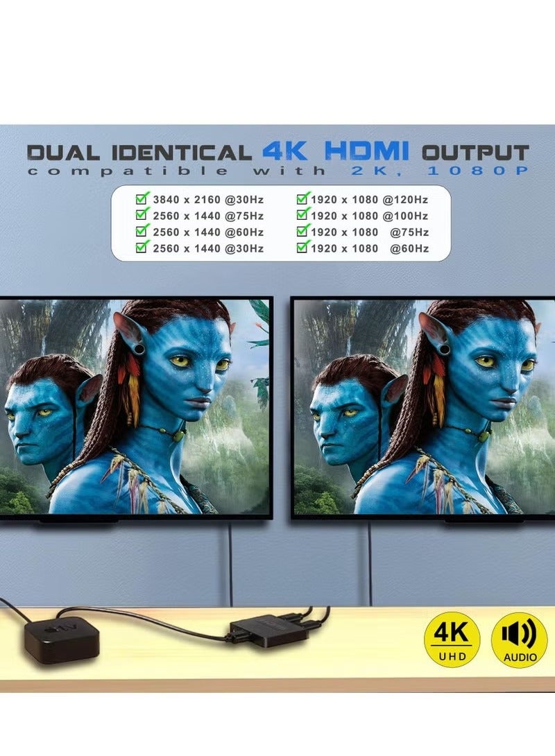 اليشمك موزع HDMI 1 في 2 مخرج 4K مع مزامنة الصوت - محول HDMI مزدوج للشاشات المزدوجة والشاشات الممتدة والمرآة - متوافق مع التلفزيون والكمبيوتر وأجهزة الألعاب - Image 3