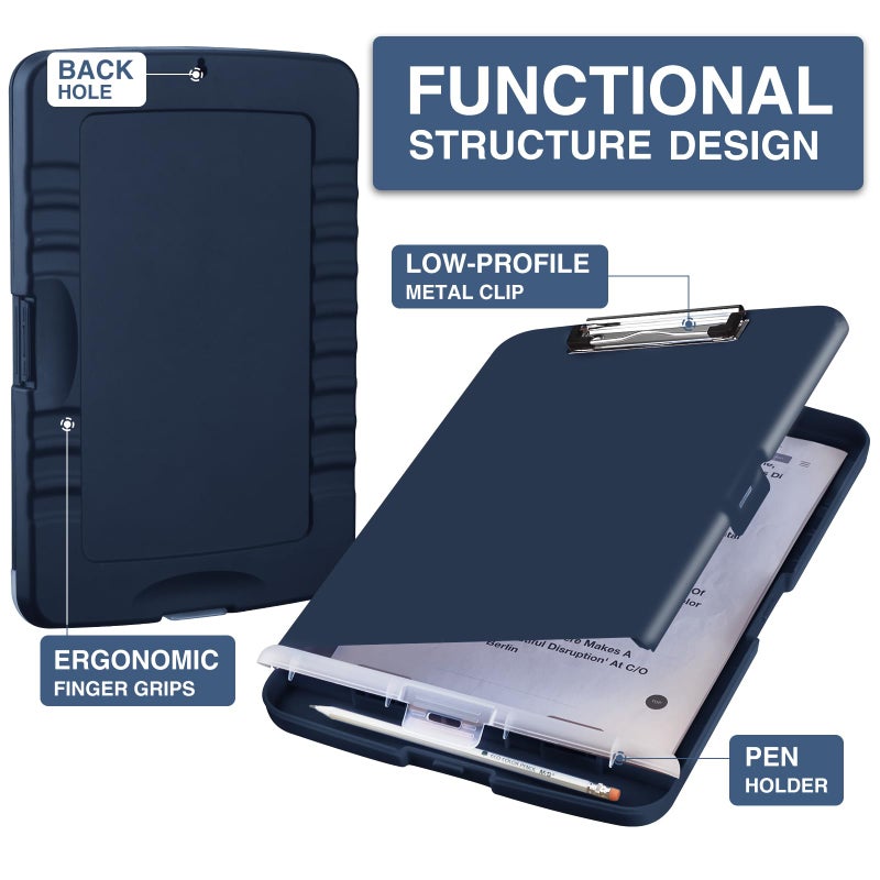 Sooez Clipboard with Storage, Clip Board 8.5 x 11 with Pen Holder, Plastic Organization Case Box for Letter Legal A4 Size Paper, Low Profile Clip, Nurses Teachers Must Haves, School & Office Supplies - Image 2