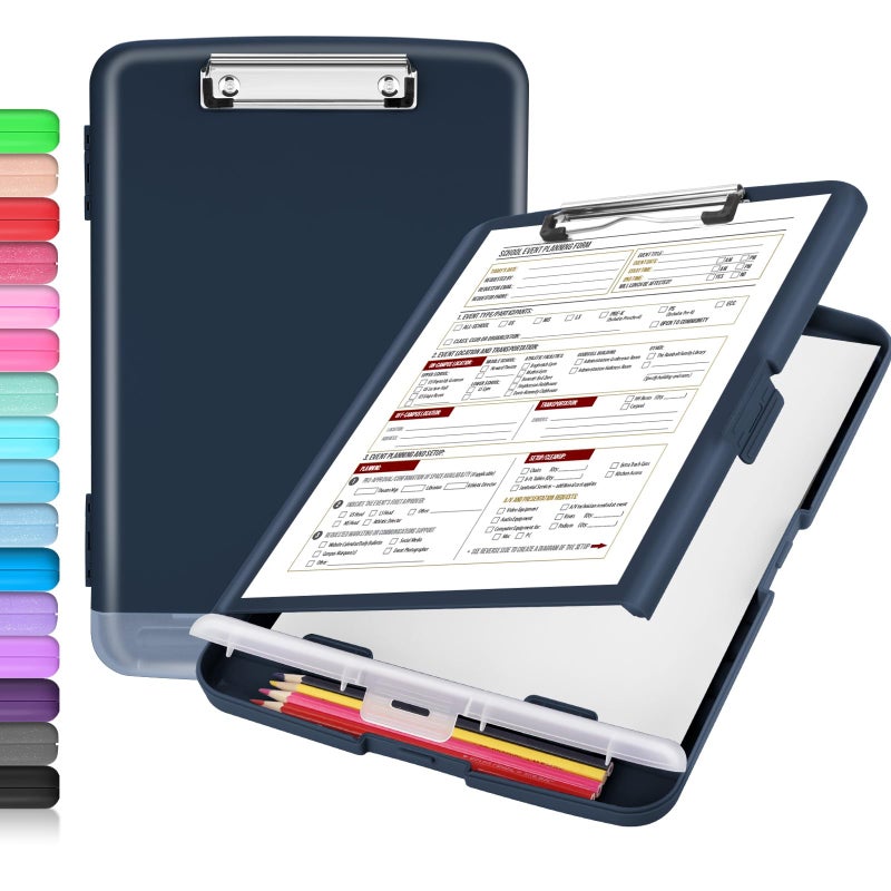 Sooez Clipboard with Storage, Clip Board 8.5 x 11 with Pen Holder, Plastic Organization Case Box for Letter Legal A4 Size Paper, Low Profile Clip, Nurses Teachers Must Haves, School & Office Supplies - Image 1