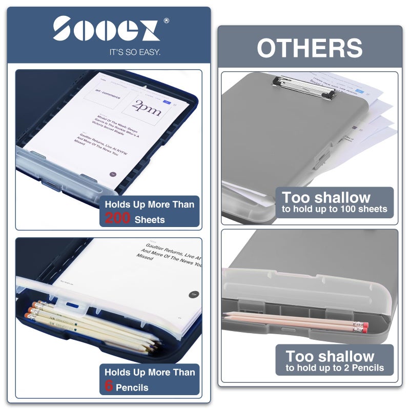 Sooez Clipboard with Storage, Clip Board 8.5 x 11 with Pen Holder, Plastic Organization Case Box for Letter Legal A4 Size Paper, Low Profile Clip, Nurses Teachers Must Haves, School & Office Supplies - Image 3