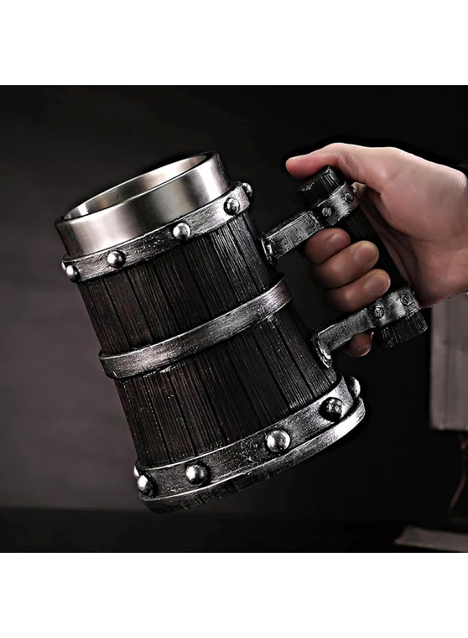 M.A&F's Medieval Viking Wooden Beer Stein, 304 with Stainless Steel Liner,Nordic Viking Runes Tankard Coffee Cup Home Decor, Capacity 20 OZ (Black) Men Father’s Day Gift | Beer Mug | Dubai Souvenir - Image 2