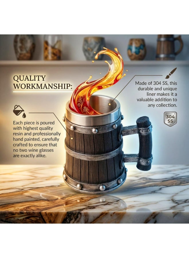 M.A&F's Medieval Viking Wooden Beer Stein, 304 with Stainless Steel Liner,Nordic Viking Runes Tankard Coffee Cup Home Decor, Capacity 20 OZ (Black) Men Father’s Day Gift | Beer Mug | Dubai Souvenir - Image 3