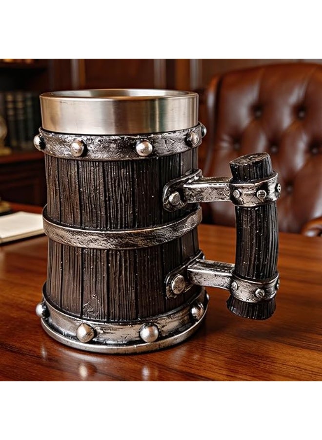 M.A&F's Medieval Viking Wooden Beer Stein, 304 with Stainless Steel Liner,Nordic Viking Runes Tankard Coffee Cup Home Decor, Capacity 20 OZ (Black) Men Father’s Day Gift | Beer Mug | Dubai Souvenir - Image 5