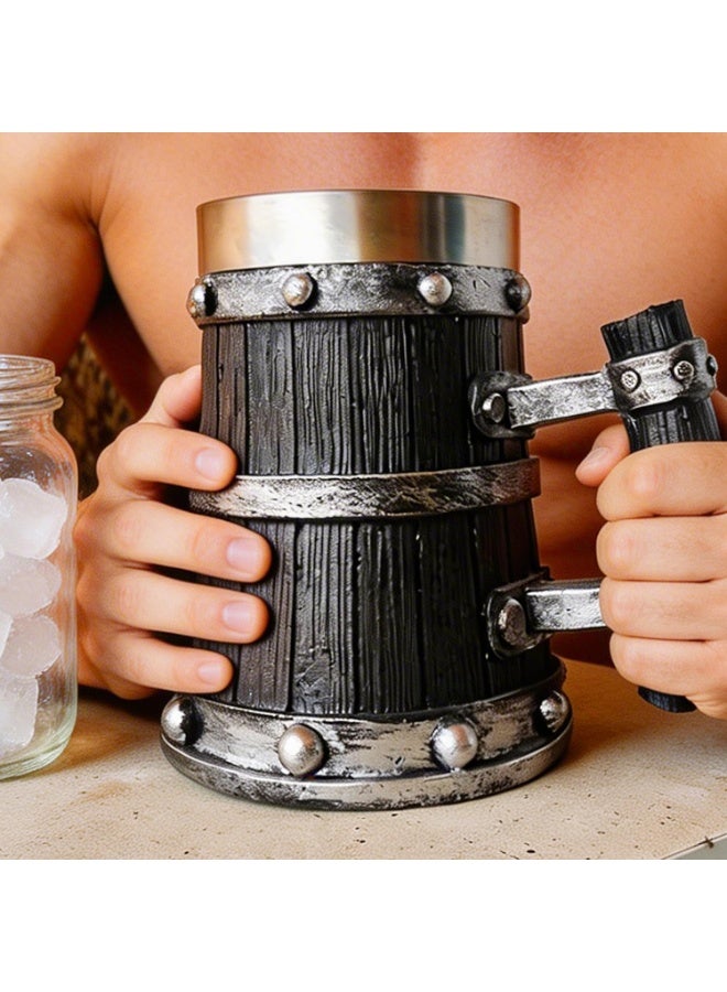 M.A&F's Medieval Viking Wooden Beer Stein, 304 with Stainless Steel Liner,Nordic Viking Runes Tankard Coffee Cup Home Decor, Capacity 20 OZ (Black) Men Father’s Day Gift | Beer Mug | Dubai Souvenir - Image 4