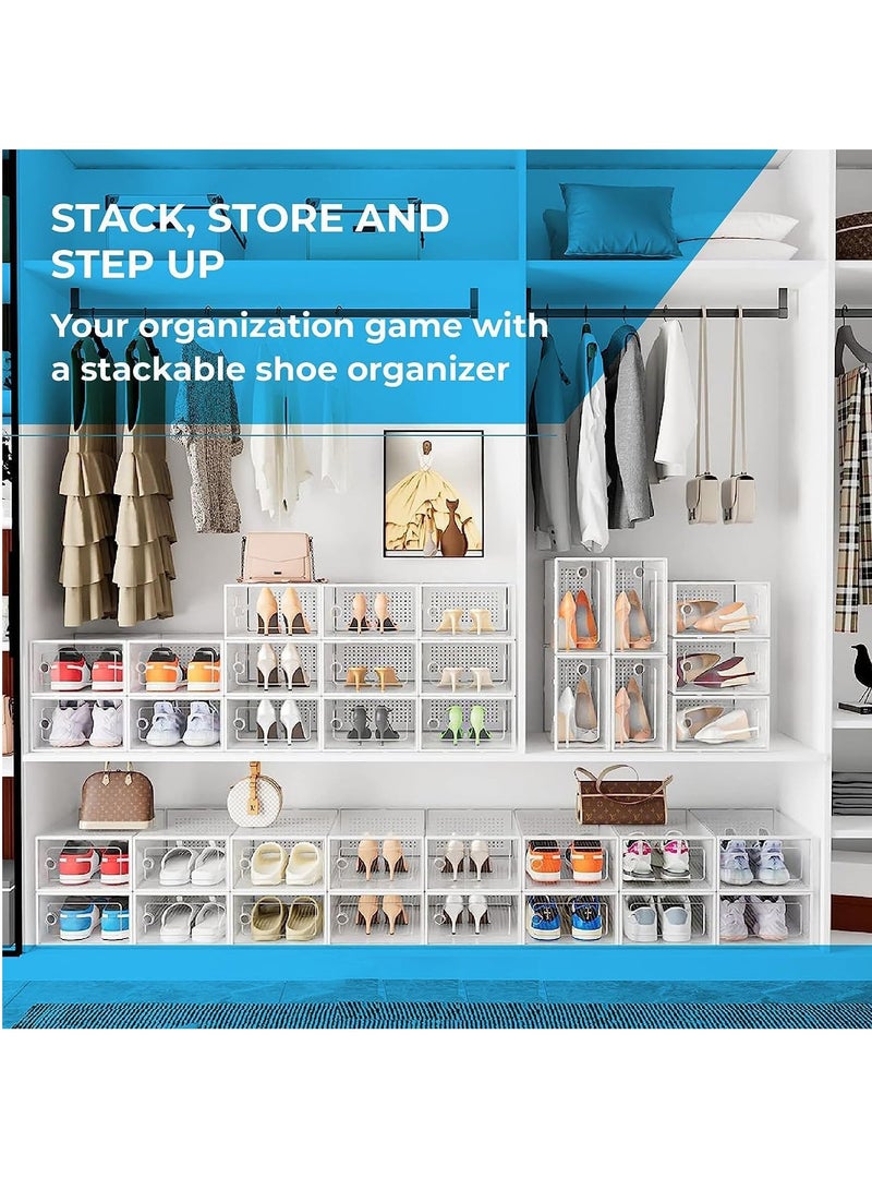 12 قطعة من صندوق الأحذية، خزانة أحذية بيضاء قابلة للطي، صندوق تخزين شفاف، صناديق تخزين أحذية قابلة للتكديس، صندوق تخزين أحذية مقاوم للغبار، لعرض الأحذية الرياضية، سهلة التجميع (13.2 * 5.5 * 9.1 بوصة) - Image 4