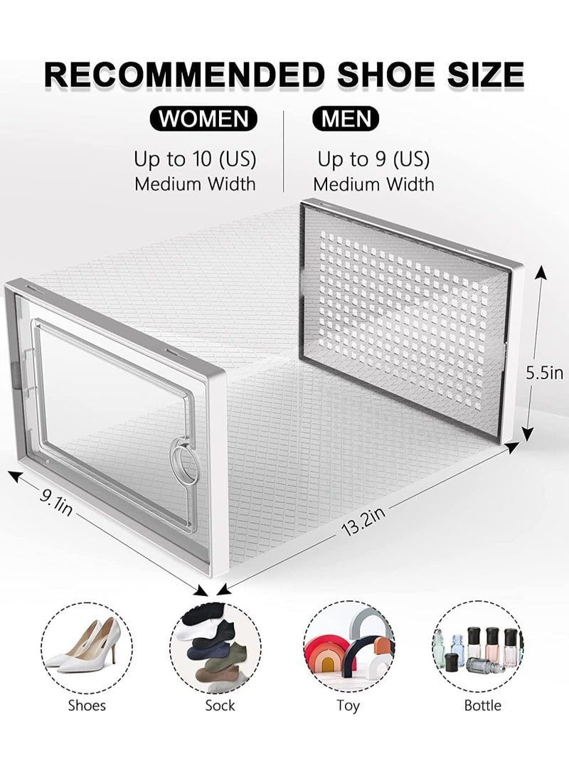 12 قطعة من صندوق الأحذية، خزانة أحذية بيضاء قابلة للطي، صندوق تخزين شفاف، صناديق تخزين أحذية قابلة للتكديس، صندوق تخزين أحذية مقاوم للغبار، لعرض الأحذية الرياضية، سهلة التجميع (13.2 * 5.5 * 9.1 بوصة) - Image 2