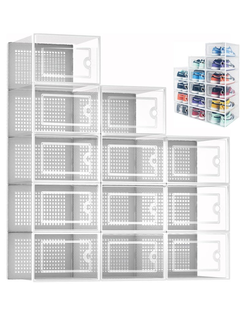 12 قطعة من صندوق الأحذية، خزانة أحذية بيضاء قابلة للطي، صندوق تخزين شفاف، صناديق تخزين أحذية قابلة للتكديس، صندوق تخزين أحذية مقاوم للغبار، لعرض الأحذية الرياضية، سهلة التجميع (13.2 * 5.5 * 9.1 بوصة) - Image 1
