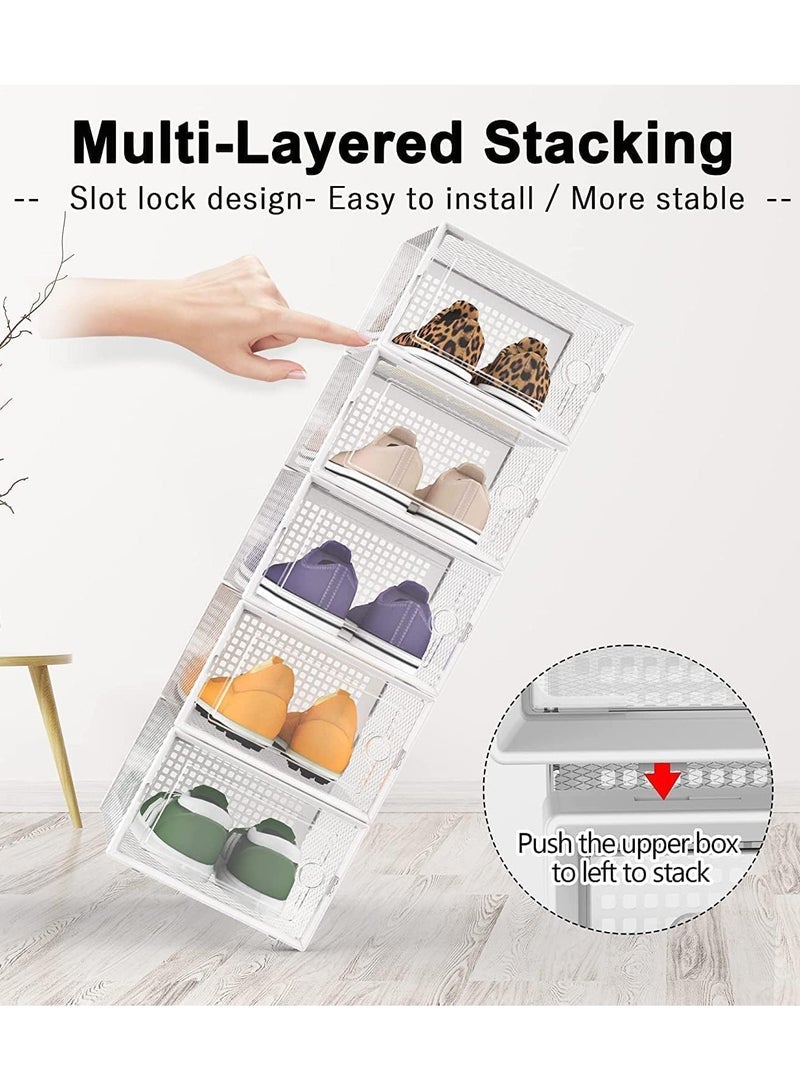 12 قطعة من صندوق الأحذية، خزانة أحذية بيضاء قابلة للطي، صندوق تخزين شفاف، صناديق تخزين أحذية قابلة للتكديس، صندوق تخزين أحذية مقاوم للغبار، لعرض الأحذية الرياضية، سهلة التجميع (13.2 * 5.5 * 9.1 بوصة) - Image 3