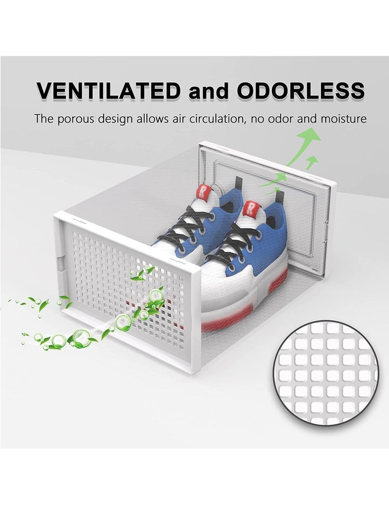 12 قطعة من صندوق الأحذية، خزانة أحذية بيضاء قابلة للطي، صندوق تخزين شفاف، صناديق تخزين أحذية قابلة للتكديس، صندوق تخزين أحذية مقاوم للغبار، لعرض الأحذية الرياضية، سهلة التجميع (13.2 * 5.5 * 9.1 بوصة) - Image 5