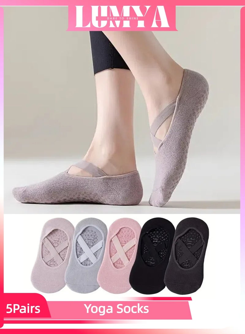 LUMYA 5 Pairs Yoga Socks for Women, Non-Slip Cotton Socks for Pilates, Pure Barre, Ballet Dance, Grip Socks for Stability and Comfort, Ideal for Workouts, Physical Therapy, and Daily Use - Image 1