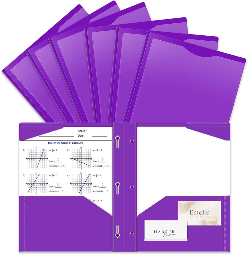 BAOFALI 6 Pack A4 Pocket Plastic Folder 2 Pockets and 3 Prongs 2 Card Slots, Durable, Tear-Resistant Heavy Duty Pocket Folders with Prongs, Colored Prong Folders for Schoolwork & Officer - Image 1
