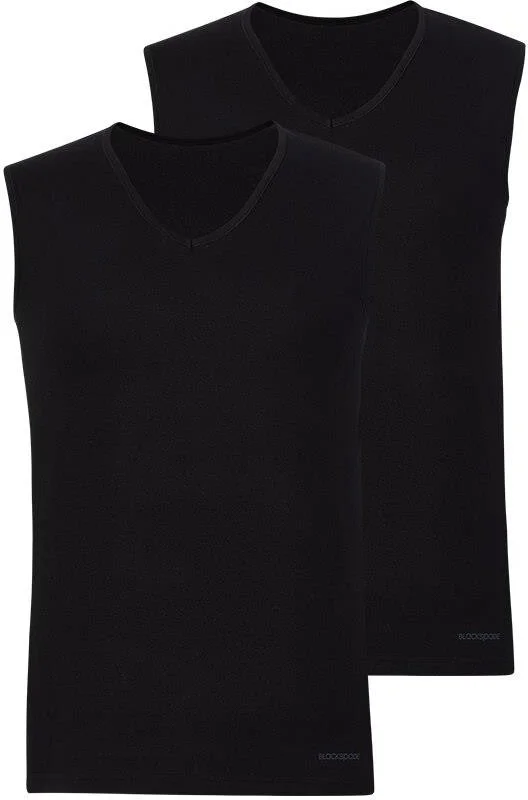 Blackspade Loose Fit 2-Piece V Neck Black Zero Sleeve Undershirt C7T2N2O9