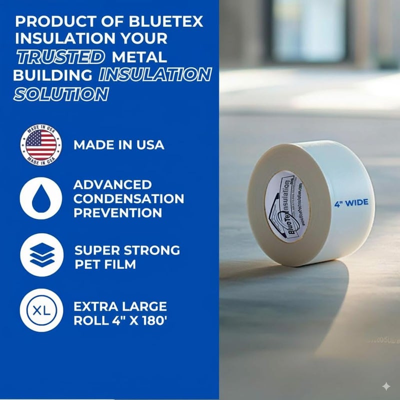 BlueTex Insulationã…¤ 4'' Wide x 180' Long White Vapor Barrier Tape - 1 Roll, Waterproofing for Stucco, Crawlspaces, Repair, Underlayment Seams, Metal Building Seams, Excellent Air Barrier - Image 5