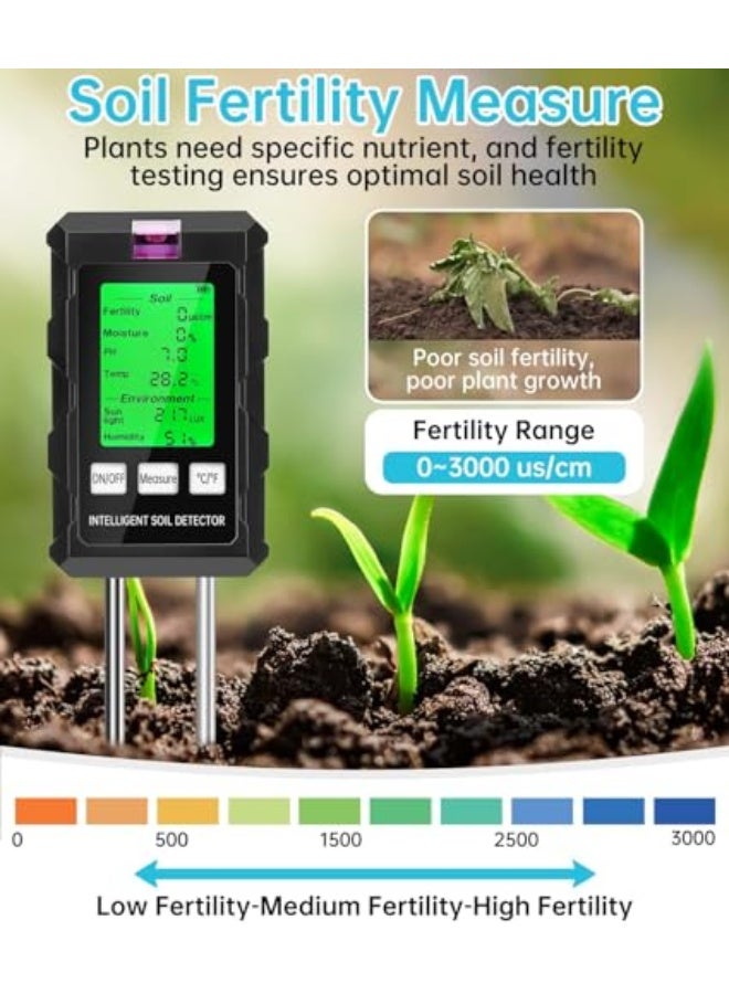 Generic KASTWAVE Soil Moisture Meter, 6-in-1 Digital Moisture Meter, with Fertility/Moisture/PH/Temp/Sunlight/Humidity, Soil PH Tester with Dual Probe, Great for Garden, Lawn, Farm, Indoor & Outdoor Use  - Image 3