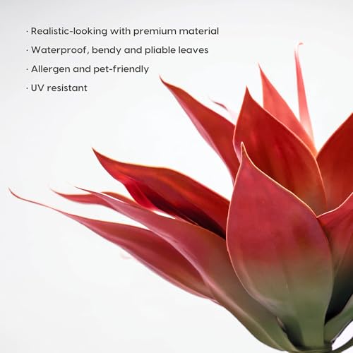 Velener Fall Fake Agave Artificial Plant: Red Fake Succulents Plant for Room Decor and Autumn, Unpotted Faux Agave Plant for Outdoor/Indoor Fall Decor, Red, 28 inches, Set of 1 - Image 3