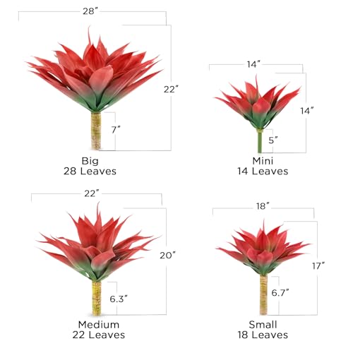 Velener Fall Fake Agave Artificial Plant: Red Fake Succulents Plant for Room Decor and Autumn, Unpotted Faux Agave Plant for Outdoor/Indoor Fall Decor, Red, 28 inches, Set of 1 - Image 2