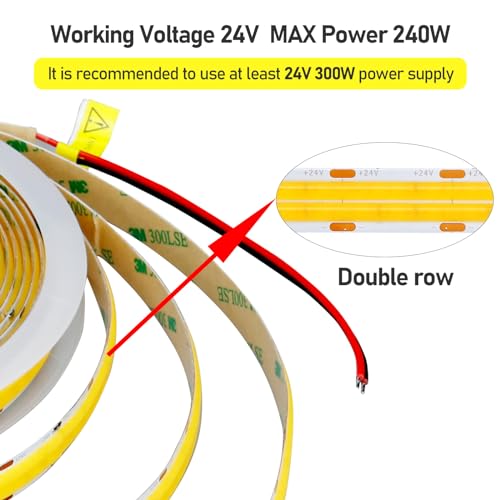 GOMING 32.8ft(10M) 24V Double Row COB LED Strip Light Cool White 6000K 6000LEDs CRI 93+ 20000lm Uniform Glow Dotless Not Waterproof IP20 Flexible LED Tape Lights for DIY Home Decor(No Power Supply) - Image 4