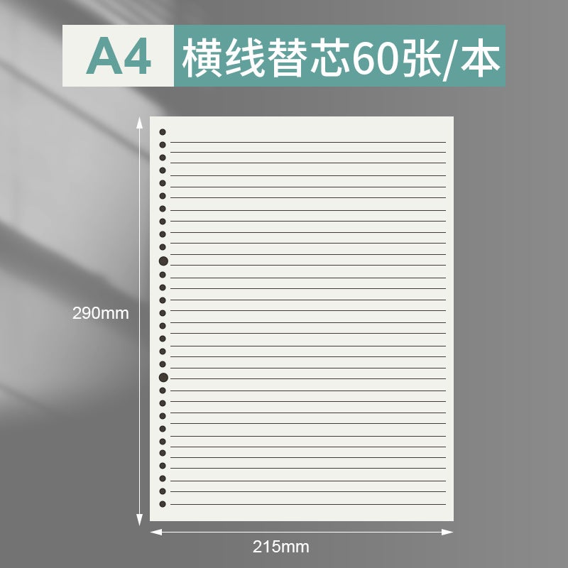 Generic New B5 A5 A4 Frosted PP Binder Notebook with 8-Hole Refillable Paper A4 horizontal line 30-hole core paper 60 sheets 