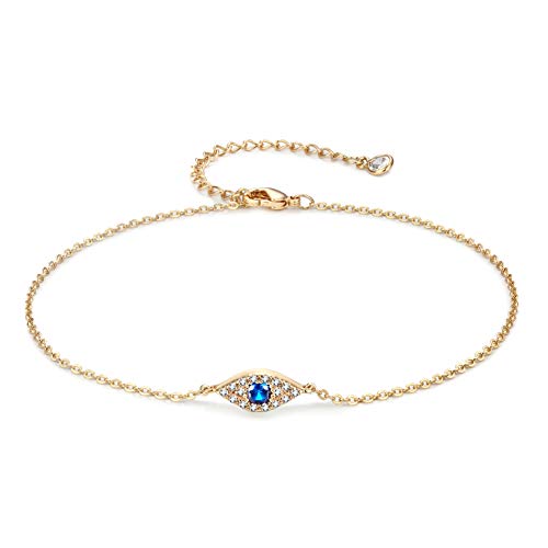 LOYATA Evil Eye Anklet For Women - 14K Gold Plated Tiny Bead Anklet With Dainty Blue Cubic Zirconia Evil Eye Foot Chain Lucky Multi Colored Foot Jewelry - Image 1