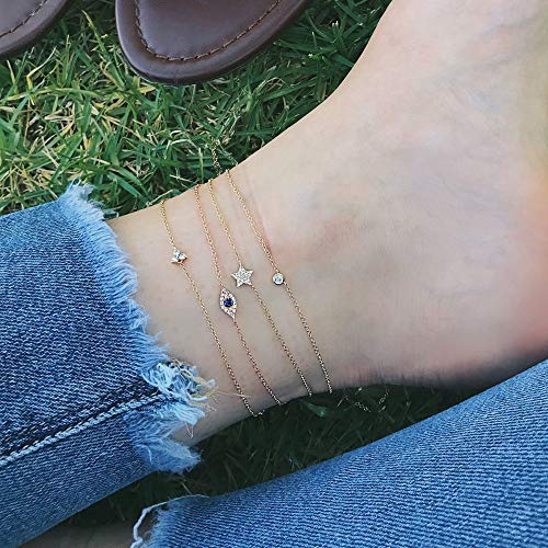 LOYATA Evil Eye Anklet For Women - 14K Gold Plated Tiny Bead Anklet With Dainty Blue Cubic Zirconia Evil Eye Foot Chain Lucky Multi Colored Foot Jewelry - Image 4
