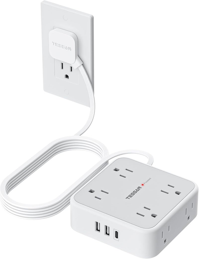 TESSAN Surge Protector Power Strip with 900J Surge Protection, 10 Ft, Grey | 8 AC 3 USB Ports (1 USB C 20W PD), Flat Plug Extension Cord - Image 1