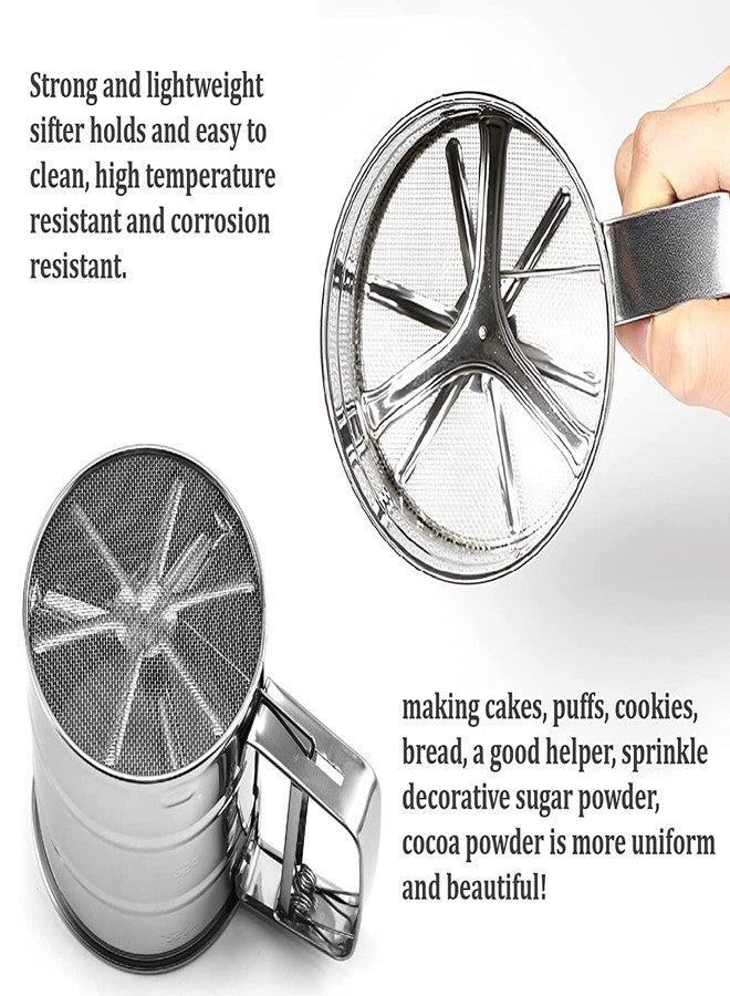 DHARMINSON 12L x 12W x 15H cm Stainless Steel Manual Mesh Flour Sugar Powder Sifter for Baking, Durable Sieve with Comfortable Handle, Atta Shifter Cup Baking (Semi Automatic) Silver - Image 3
