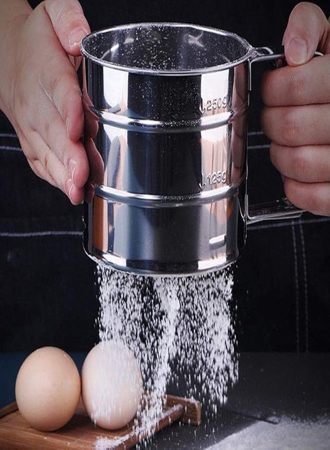 DHARMINSON 12L x 12W x 15H cm Stainless Steel Manual Mesh Flour Sugar Powder Sifter for Baking, Durable Sieve with Comfortable Handle, Atta Shifter Cup Baking (Semi Automatic) Silver - Image 2