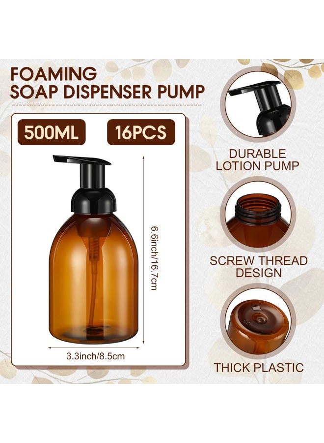Uiifan 16 Pcs Empty Soap Dispenser 17 oz Refillable Foam Pump Bottle Liquid Plastic Container for Kitchen Bathroom Commercial Concentrated or Regular Soaps Shampoo Body Wash Dish Liquid Soap, Amber - Image 2